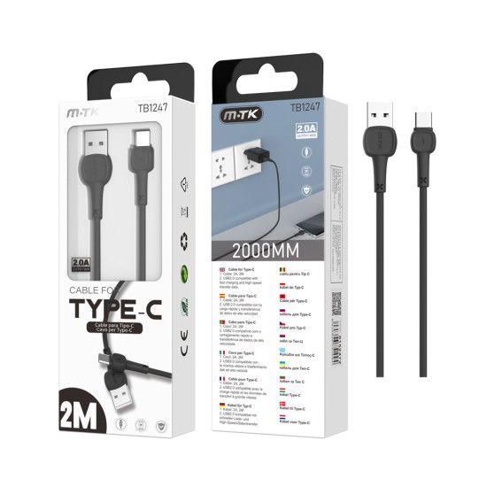 CABLE DE DATOS MTK TB1247 NE PARA TIPO C 2,4A 2M PRETO CABLE DE DATOS MTK TB1247 NE PARA TIPO C 2,4A 2M PRETO